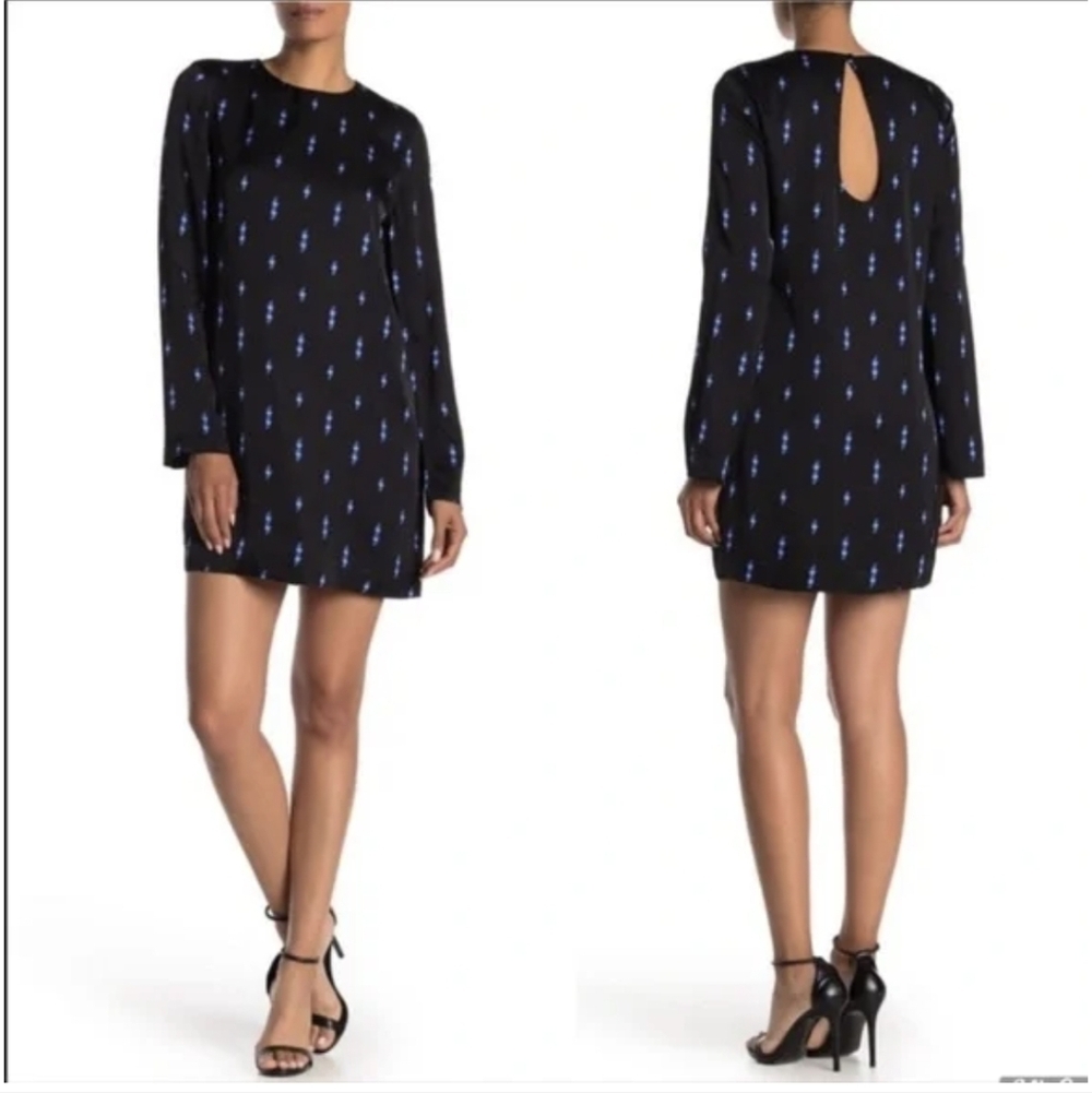 Equipment Black Long-Sleeve Dress with Blue Lightning Print